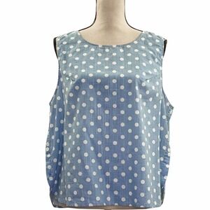 PURPLE Snow Blue & White Polka Dot Chambray Sleeveless Round Neck Blouse